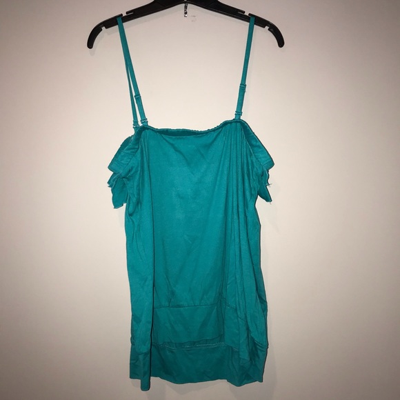 Lane Bryant Teal Ruffle Tube Top w/ opt Straps 1X - Picture 3 of 3